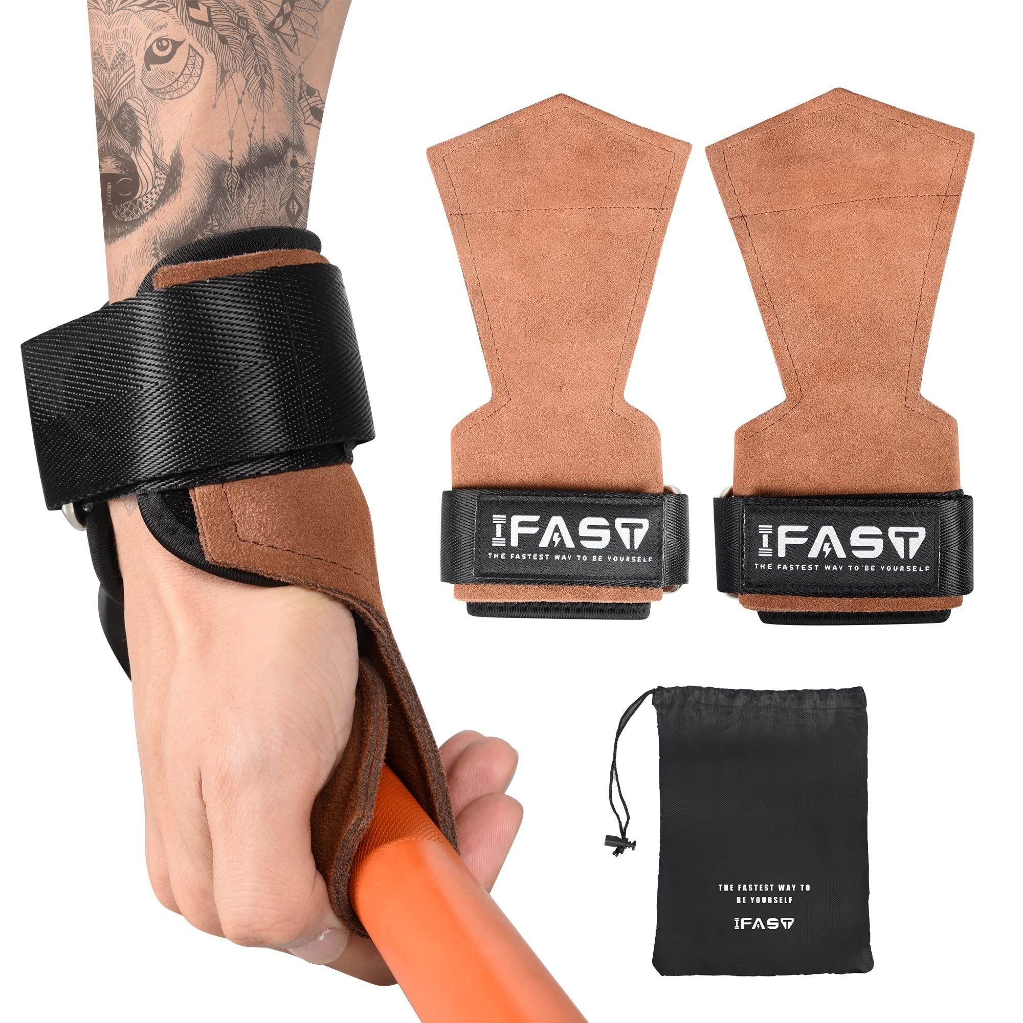 Weight Lifting Grips with Wrist Straps - Weightlifting Hooks, Non-Slip