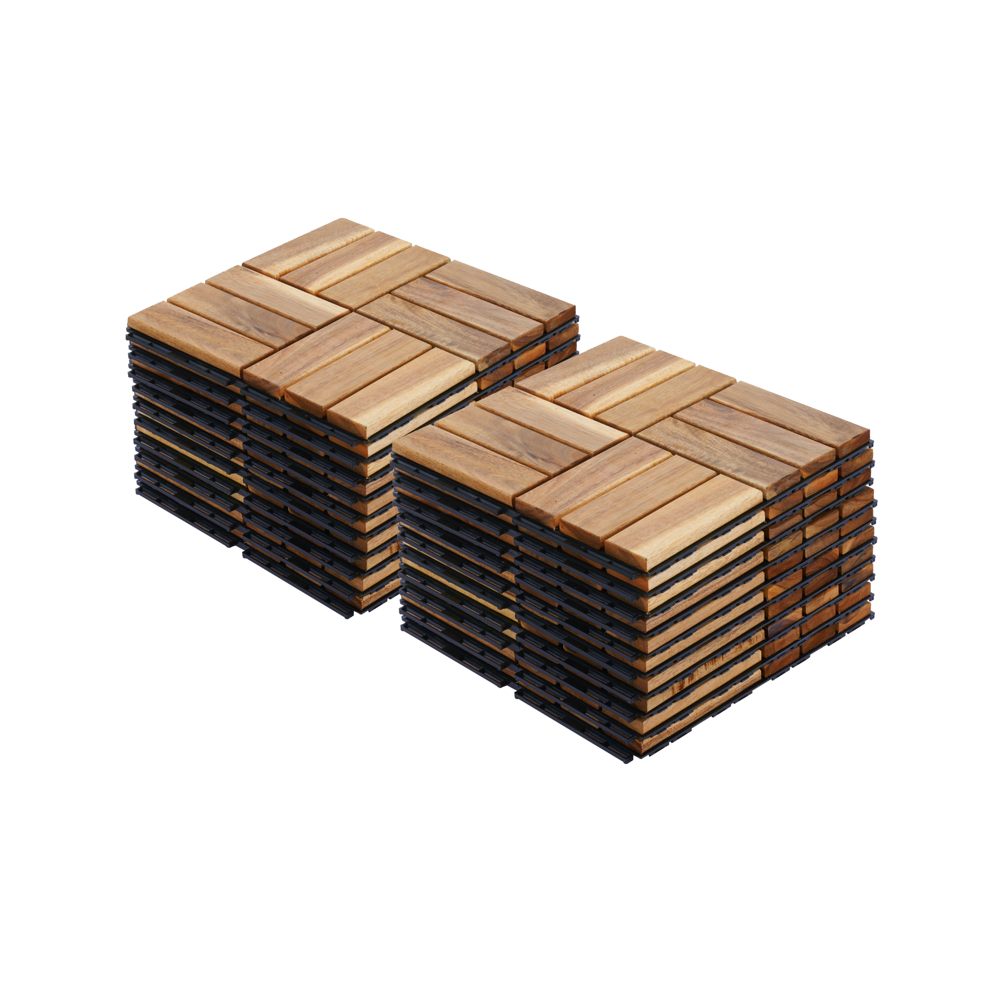 Yellow Acacia Hardwood Outdoor 20 PCS Interlocking Deck Tiles Checker Pattern 12' x 12' Square
