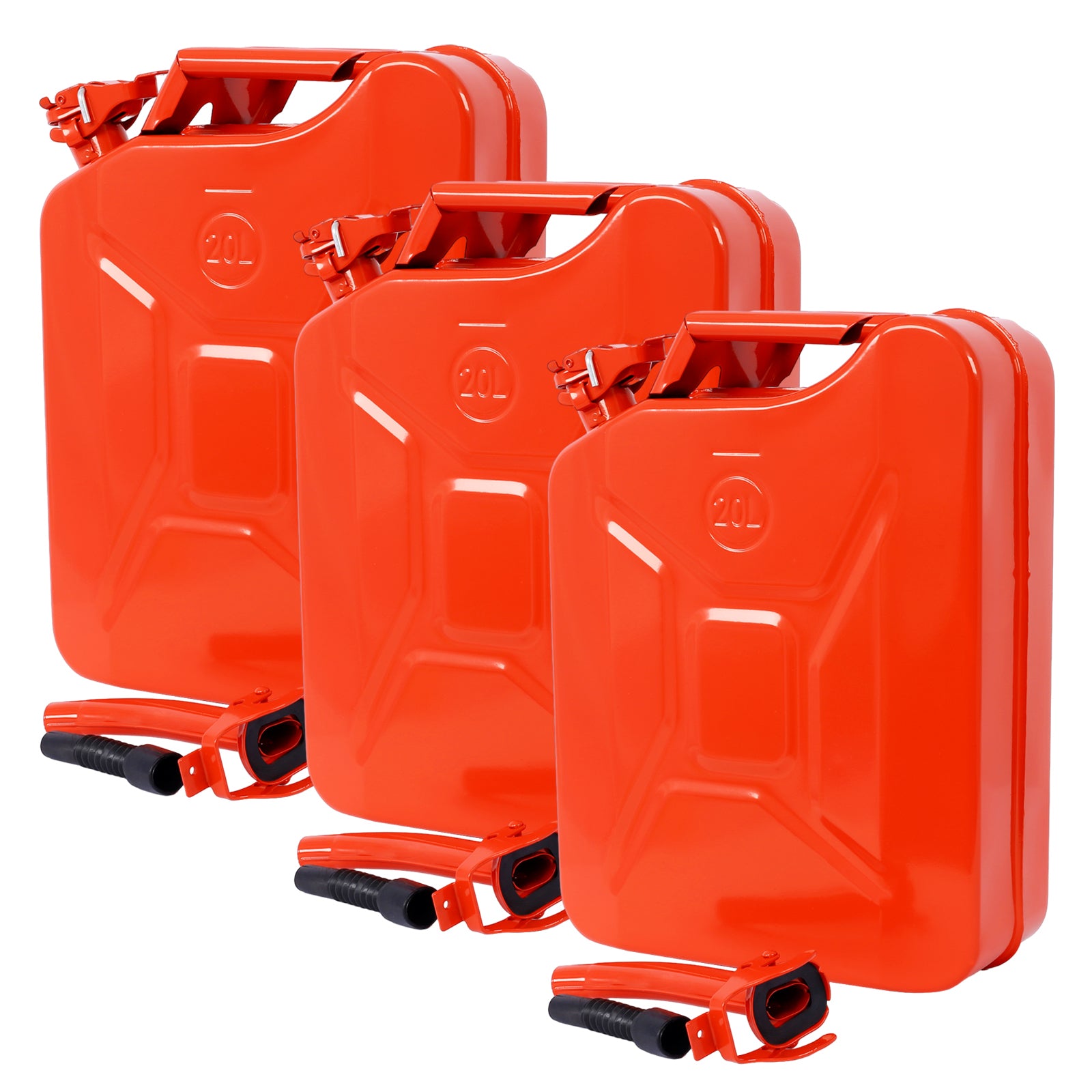 20 Liter (5 Gallon) Jerry Fuel Can with Flexible Spout, Portable Jerry Cans Fuel Tank Steel Fuel Can, Fuels Gasoline Cars, Trucks, Equipment,  RED 3pcs/set