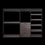 Monica Wood Walk-in Closet System with Spacious Storage in Grey Wood and Metal Frame
