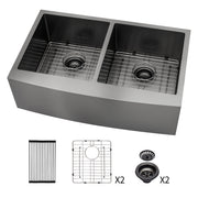 Gunmetal Black Double Bowl Farmhouse Sink 36x21x10 Stainless Steel Apron Front Kitchen Sink 16 Gauge with Two 10 Deep Basins