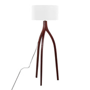 Wishbone Contemporary Floor Lamp in Walnut Wood with a White Fabric Shade by LumiSource