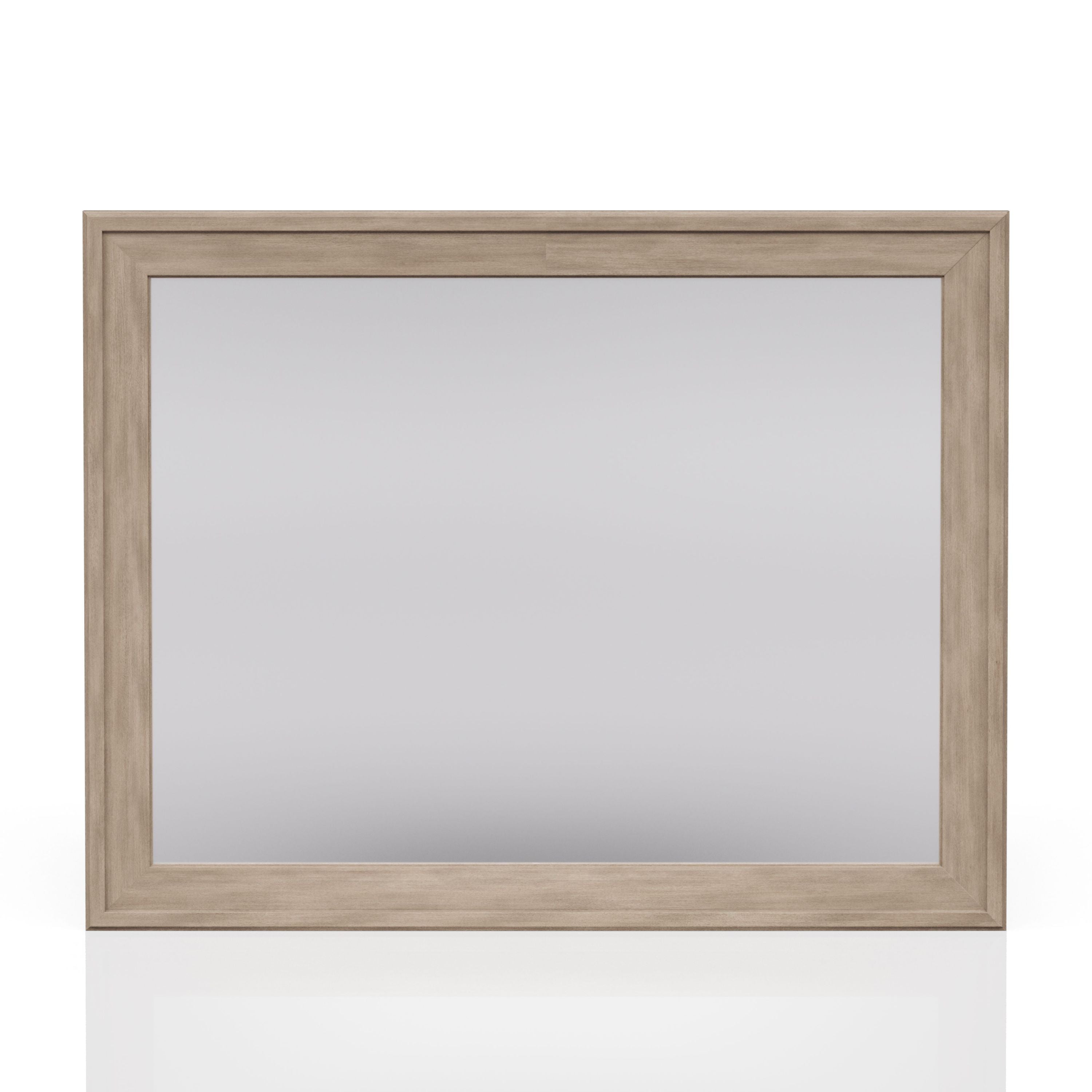 Elegant Sand Colored Rectangle Wood Mirror with Beveled Glass and Rubberwood Frame