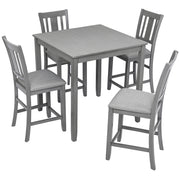 5PCs Dining Table Set, Wooden Dining Square Table Set for 4, Counter Height Kitchen Table Set with Square Table and 4 Upholstered Chairs for Small Space, Gray