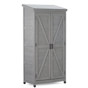 Gray Wood Outdoor Storage Cabinet with Metal Top, 68' Tall Garden Shed for Yard and Patio