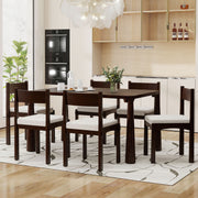 TREXM 7-Piece Retro Dining Table Set for 6, Wood Dining Table Set for 6 with Upholstered Chairs for kitchen & Dining Room (Espresso)