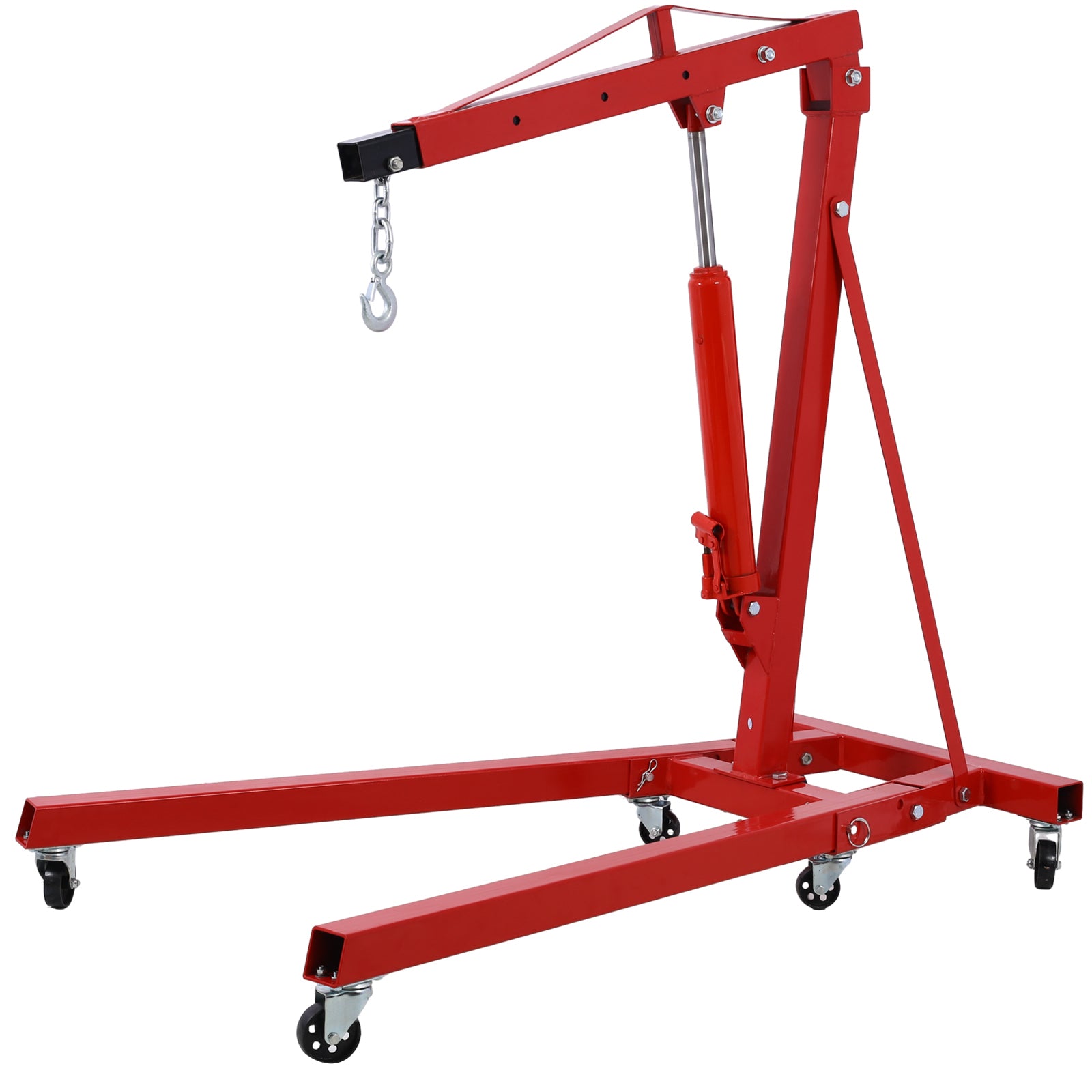 2 Ton Folding Engine Hoist Cherry Picker Shop Crane Hoist Lift, Heavy Duty Steel with 6 Iron Caster Wheels (Red)