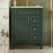 24' Bathroom Vanity with Ceramic Sink, Small Bathroom Sink Cabinet, Modern Cabinet with 2 Drawers and Adjustable Shelf