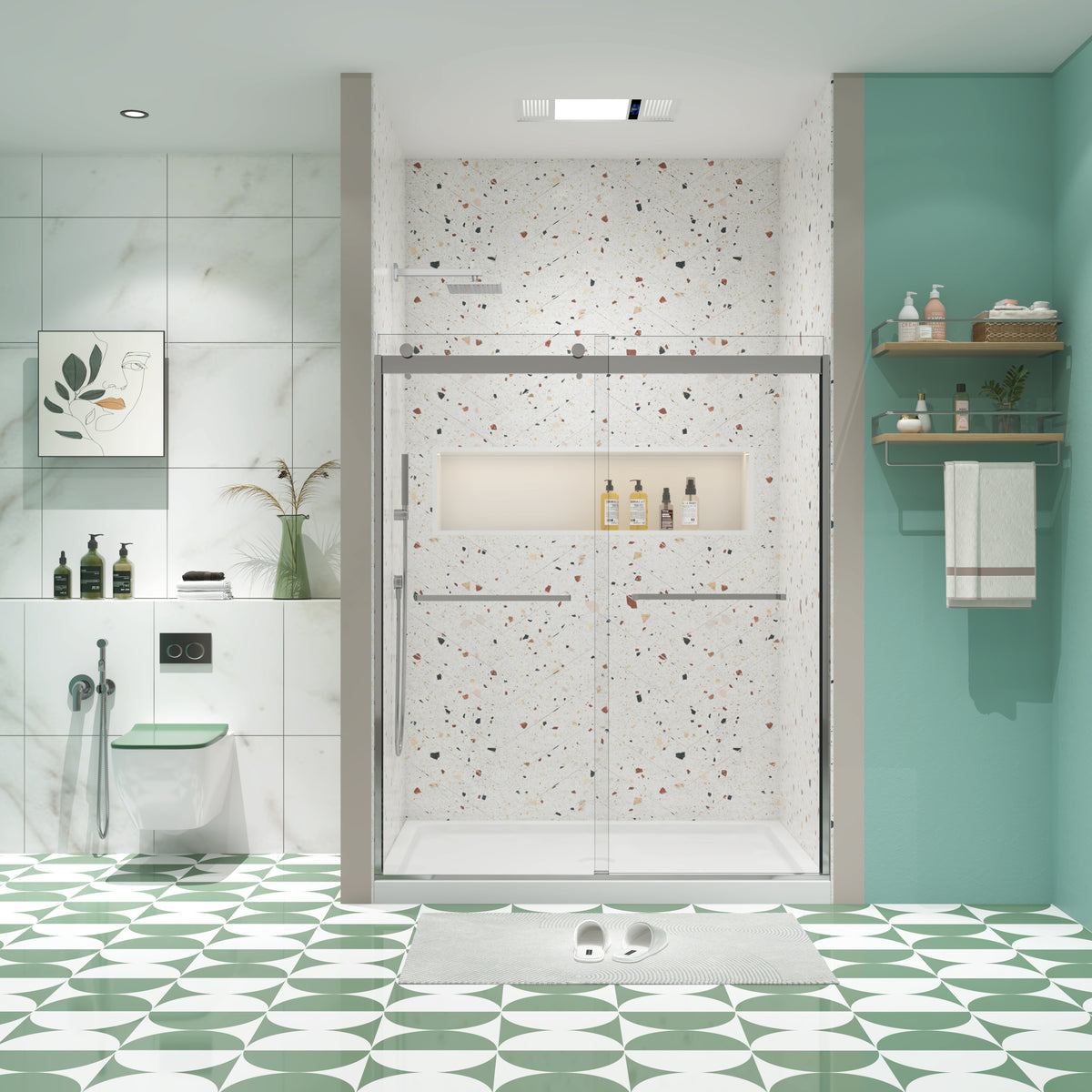 Bypass shower door, sliding door, with 5/16' tempered glass and Brushed Nickel  finish 6074