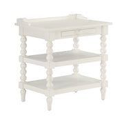 Aria Antique White Nightstand with Vintage Styling, Wood Construction, Two Shelves, Pull-Out Tray, Spool Turned Legs, 26.00 x 18.00 x 26.75 Inches