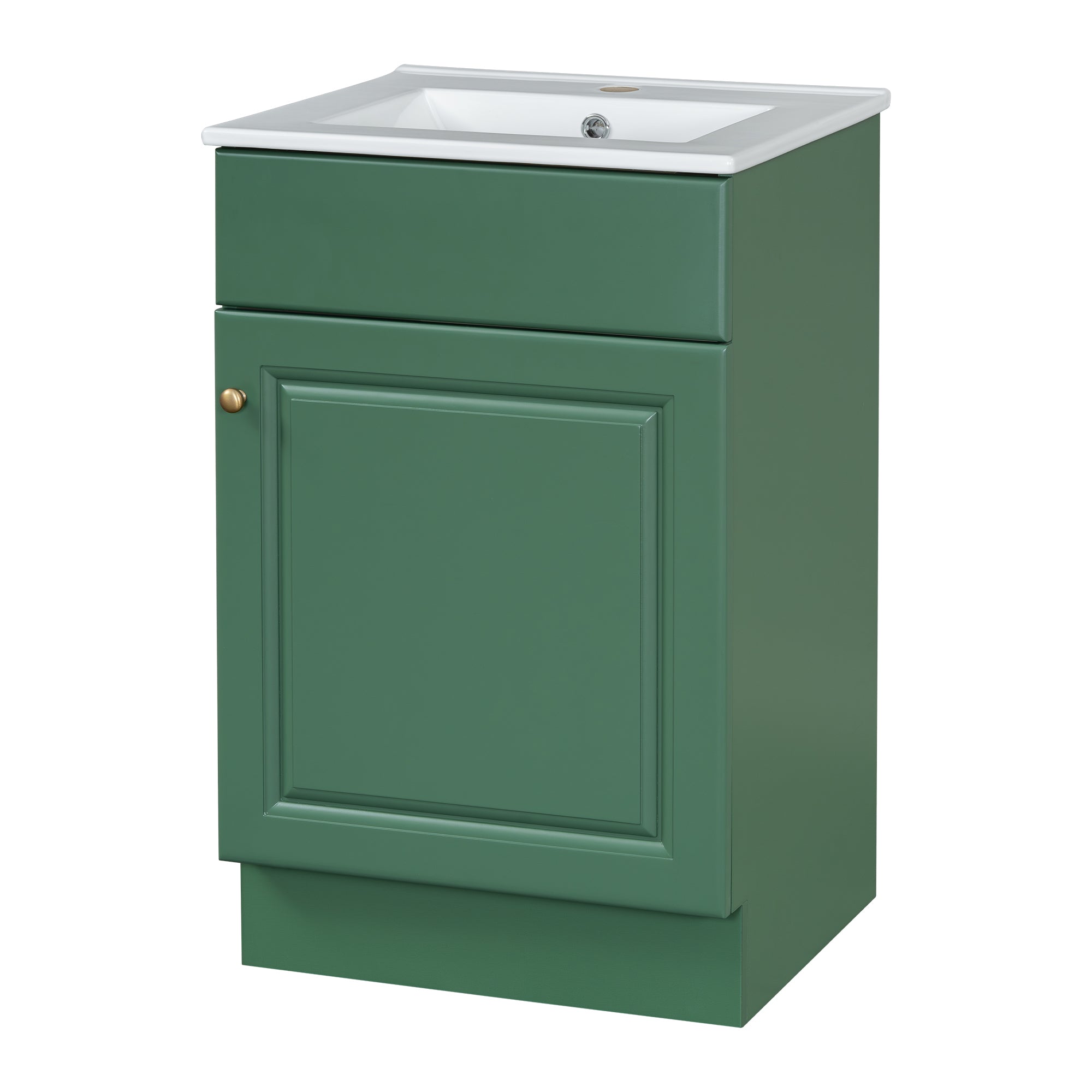 Green 20' Bathroom Vanity with Sink, Freestanding Cabinet with Door Shelf and Adjustable Shelf, MDF and Ceramic Construction