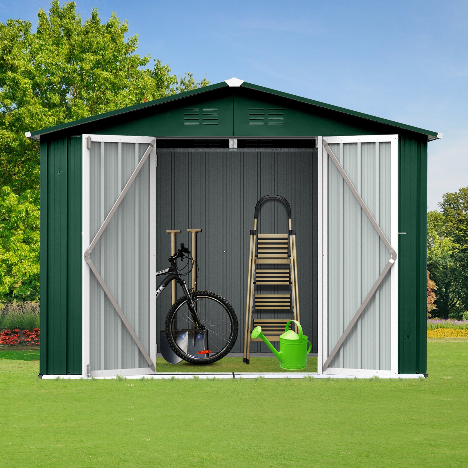 Metal garden sheds 8ftx6ft outdoor storage sheds Green+White