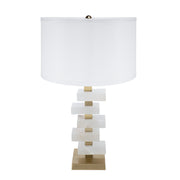 D15x26.7' White and Gold Alabaster Slab Table Lamp (Lamp Shade Assembly Required)