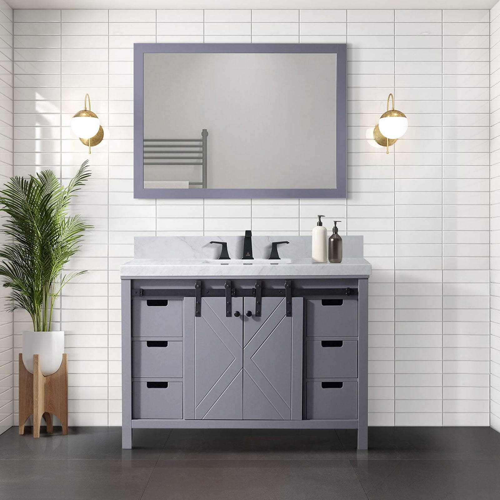 Dark Grey Bath Vanity 48 in. W x 22 in. D, Carrara Marble Countertop and Faucet Set