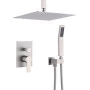 Luxury Brushed Nickel 12 Inch Ceiling Mount Rainfall Shower System with Brass and Stainless Steel