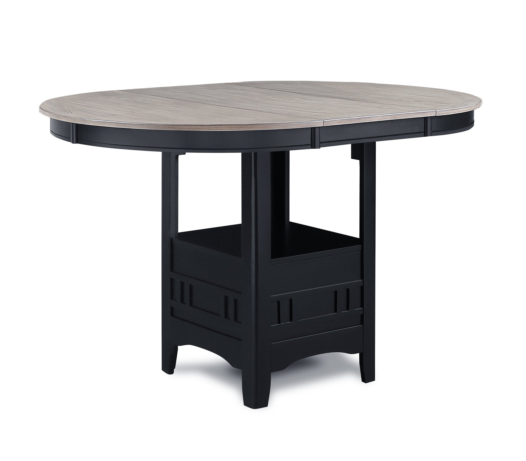 1pc Casual Counter Height Kitchen 18' Extendable Leaf Storage Table Pedestal Base Design Wooden Dining Room Two-Tone Finish Light Grey