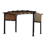 12 x 9 ft (144 in x 180 in) Outdoor Patio Pergola Gazebo – Steel Frame Sun Shelter with Retractable Canopy, Beige & Brown