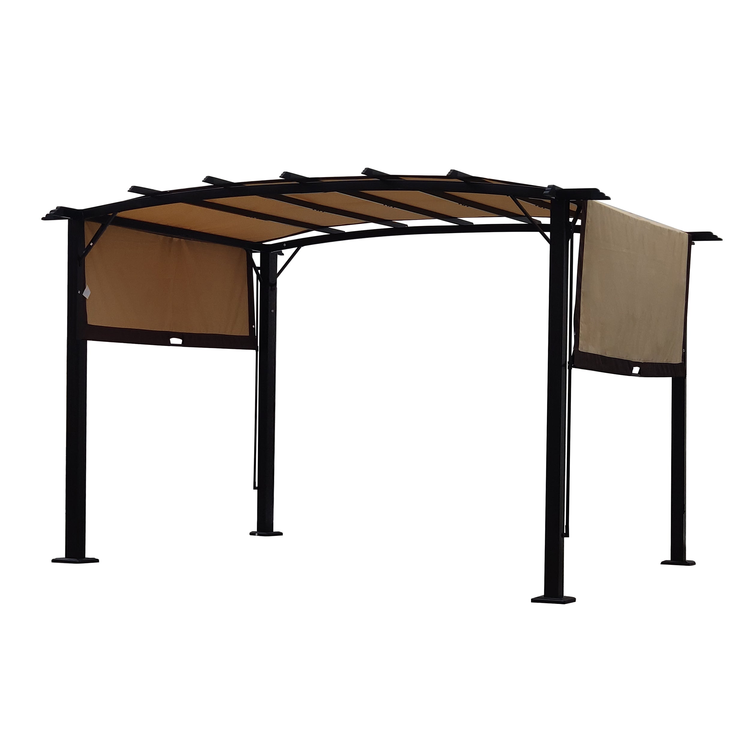 12 x 9 ft (144 in x 180 in) Outdoor Patio Pergola Gazebo – Steel Frame Sun Shelter with Retractable Canopy, Beige & Brown