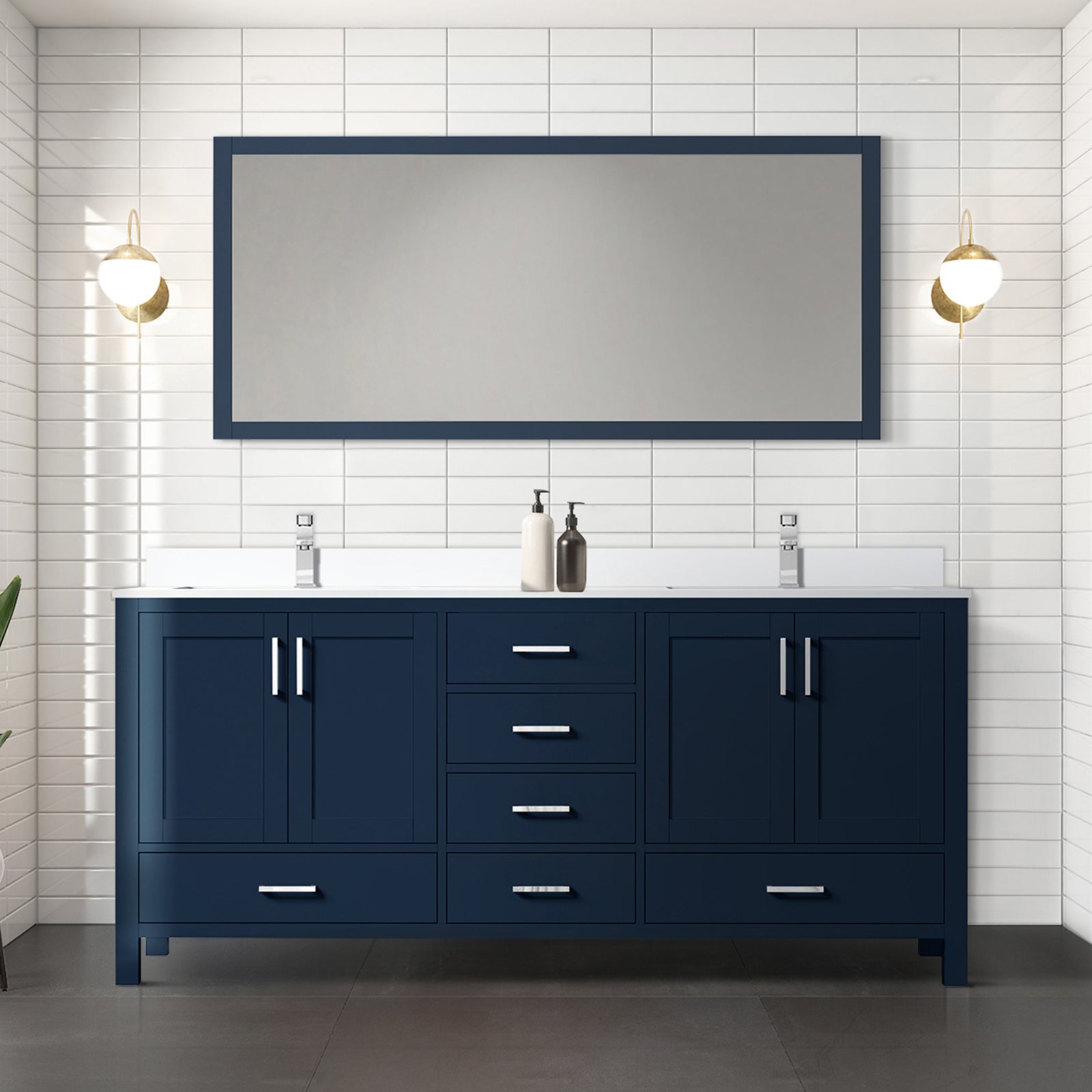 Navy Blue Double Bath Vanity 72 in. W x 22 in. D, Cultured Marble Top, and Faucet Set