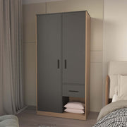 Matt Grey and Natural Oak  2-Door 1-Drawer Wardrobe
