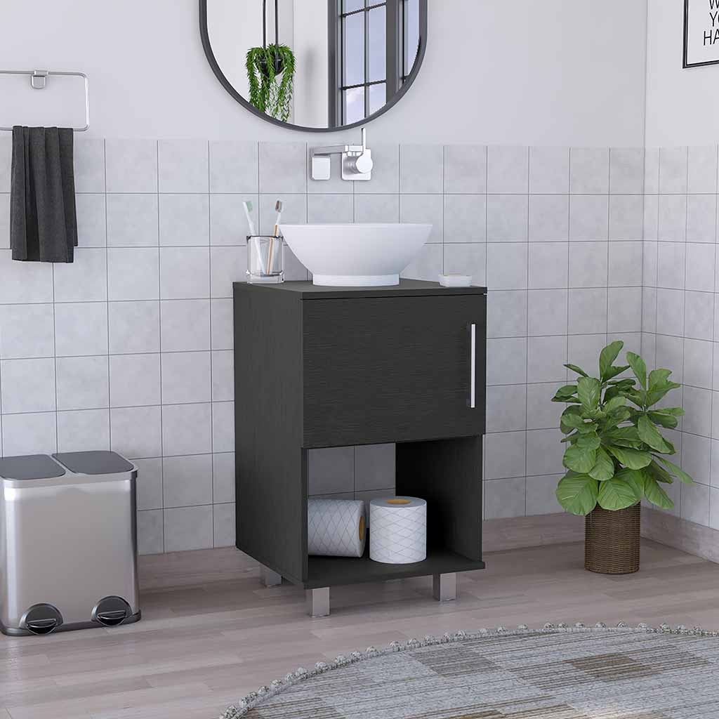 Gouda 18' Single Bathroom Vanity, One Open Shelf, Single Door Cabinet -Black