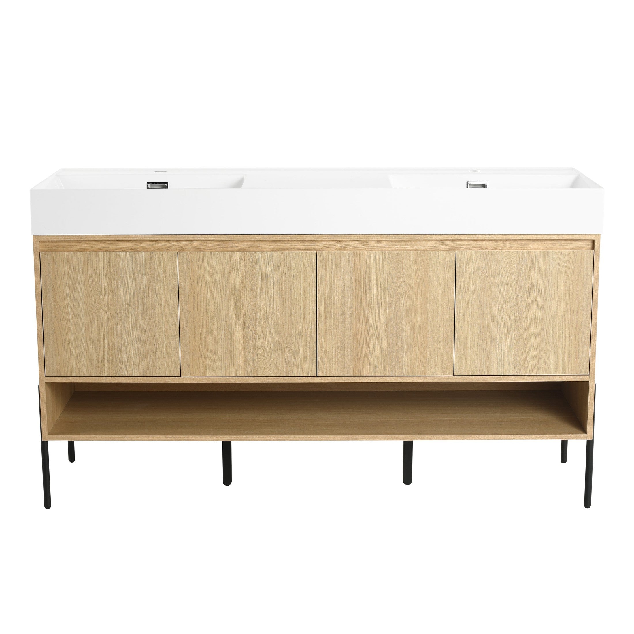 Modern 60' Bathroom Vanity Combo with Single Resin Sink and Storage Cabinet in Oak Finish
