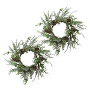 Set of 2, Frosty 16″ Mixed Pine, Cone And Twig Stylized Wreath