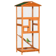PawHut 65' Wooden Bird Cage Outdoor Aviary House for Parrot, Parakeet, with Pull Out Tray and 2 Doors, Orange
