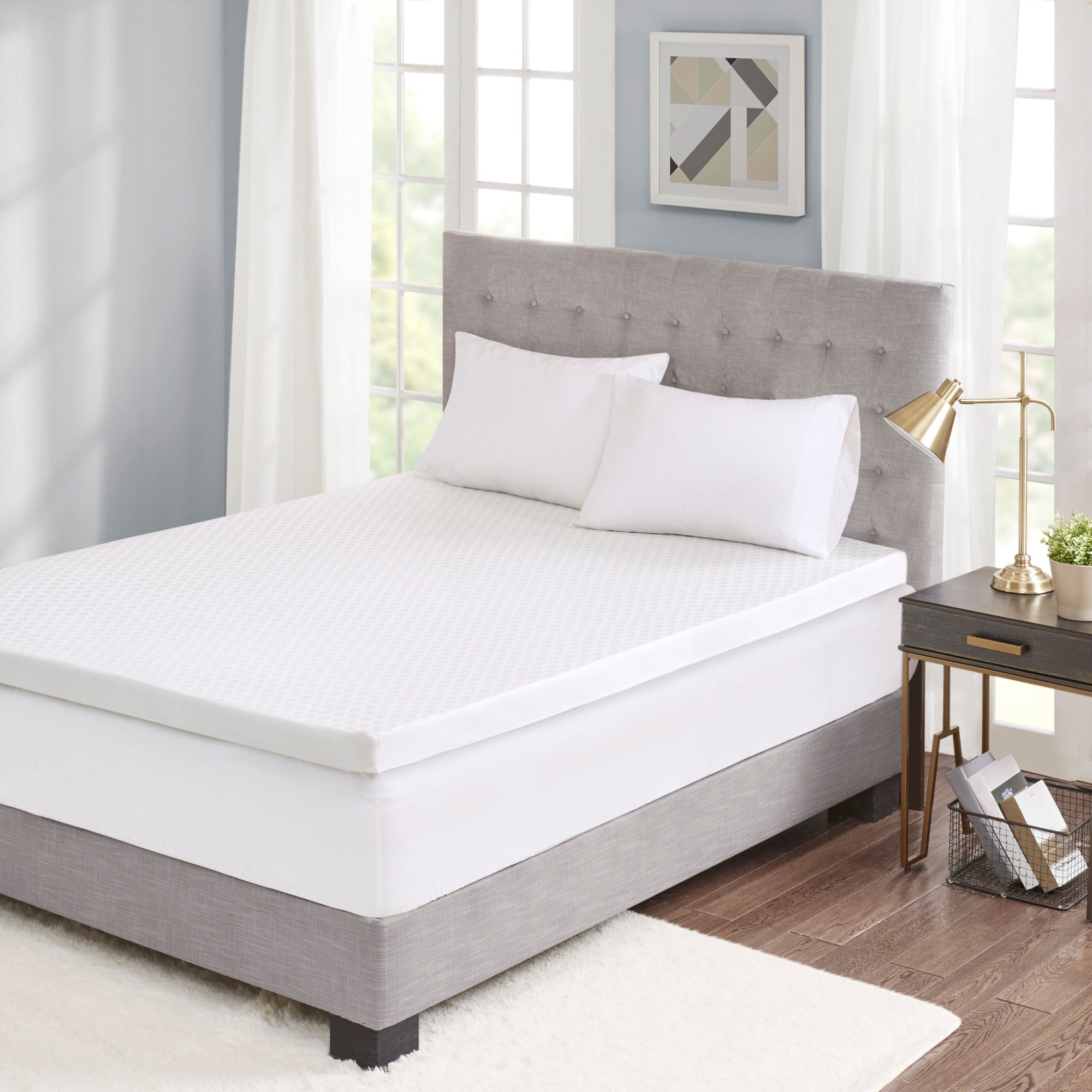 Hypoallergenic 3' Cooling Gel Memory Foam Mattress Topper with Removable Cooling Cover