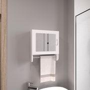 BOTIQ 19.7' H x 17.7' W Mirror Medicine Cabinet with Towel Rack White, One door with Two interior Shelves for Bathroom, Kitchen White
