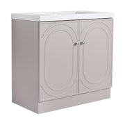 Contemporary 36' Freestanding Bathroom Vanity with White Resin Sink & Soft-Close Cabinet Doors in Khaki Plywood