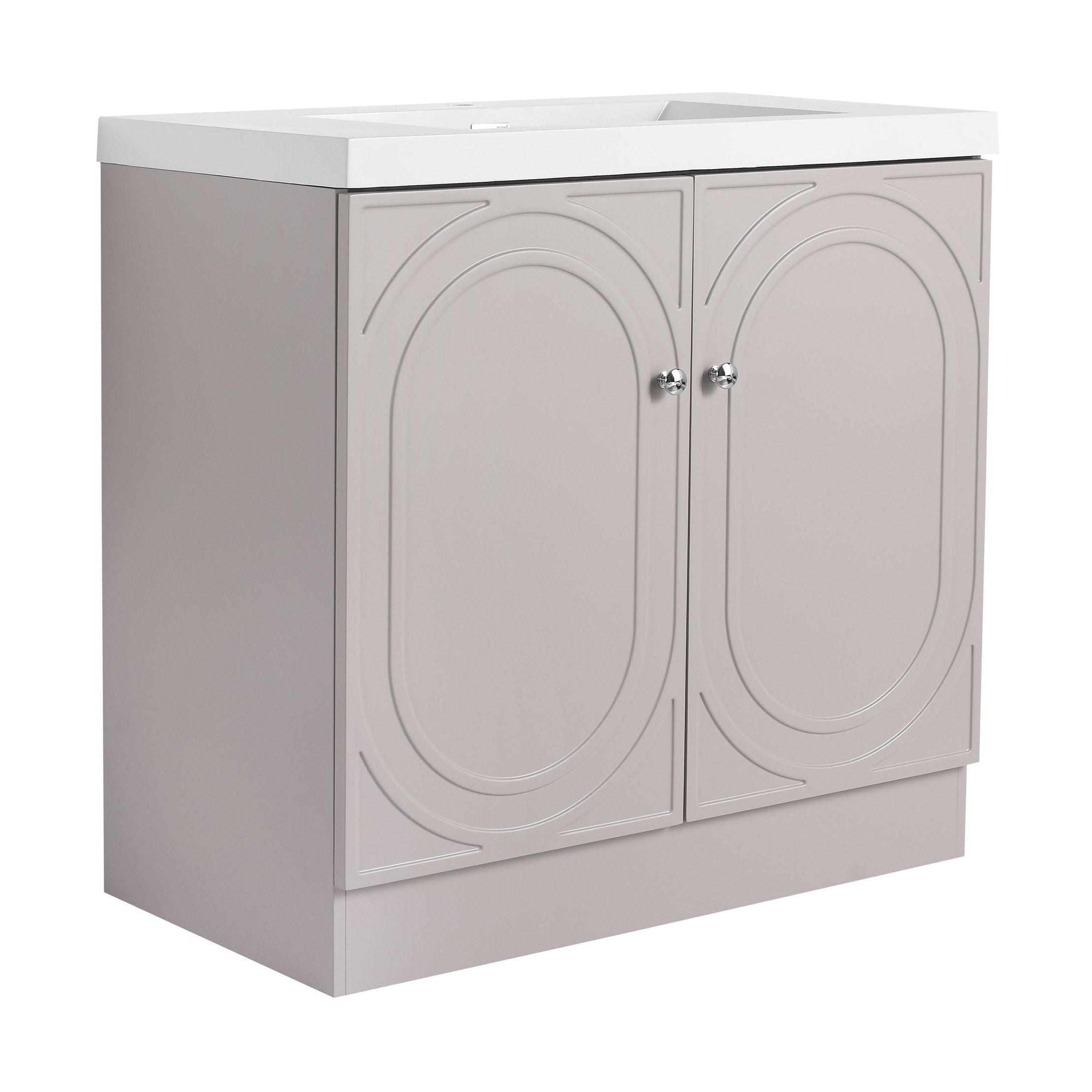 Contemporary 36' Freestanding Bathroom Vanity with White Resin Sink & Soft-Close Cabinet Doors in Khaki Plywood
