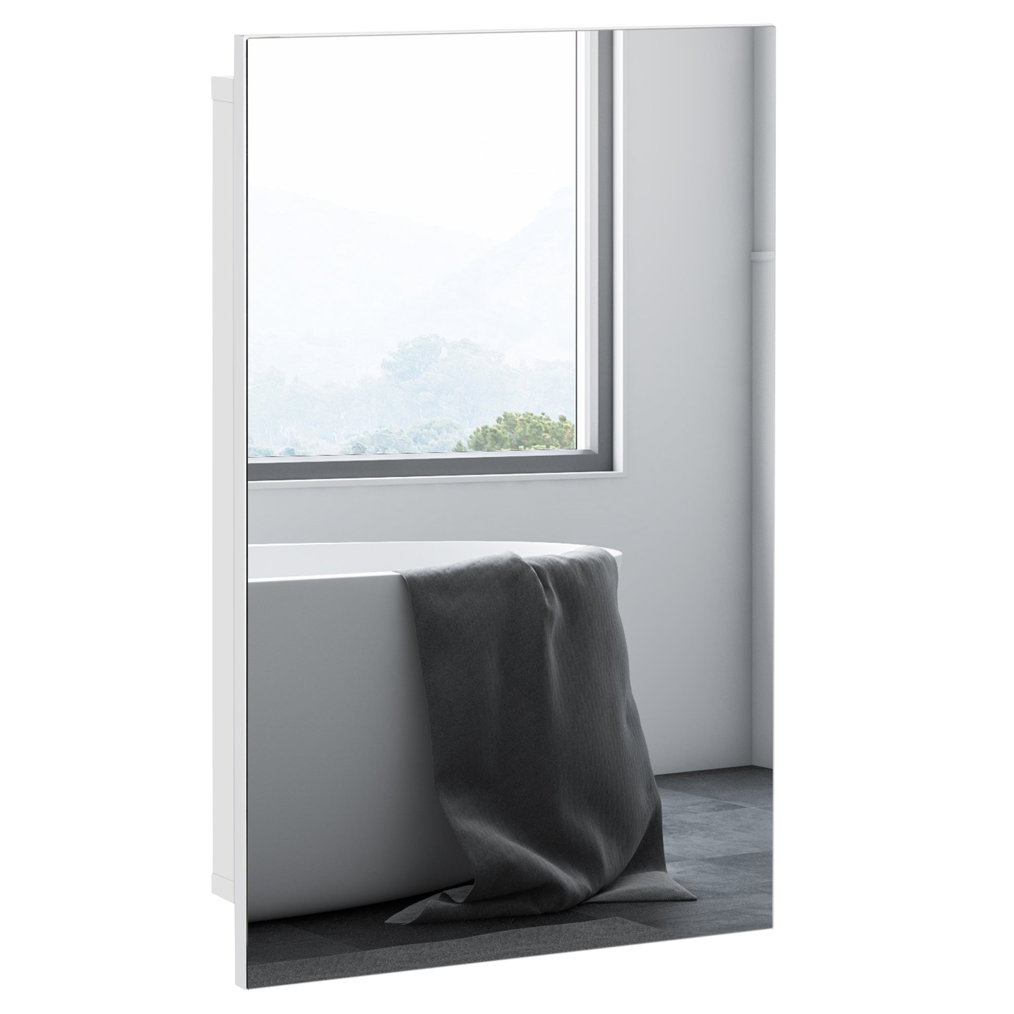 kleankin Recessed Medicine Cabinet with Mirror, Bathroom Mirror Cabinet Wall Mounted with Single Door and Storage Shelves, White