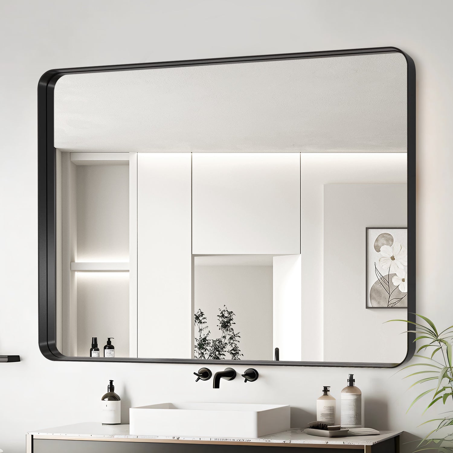 40x30 Inch Black Aluminium Frame Bathroom Mirror
