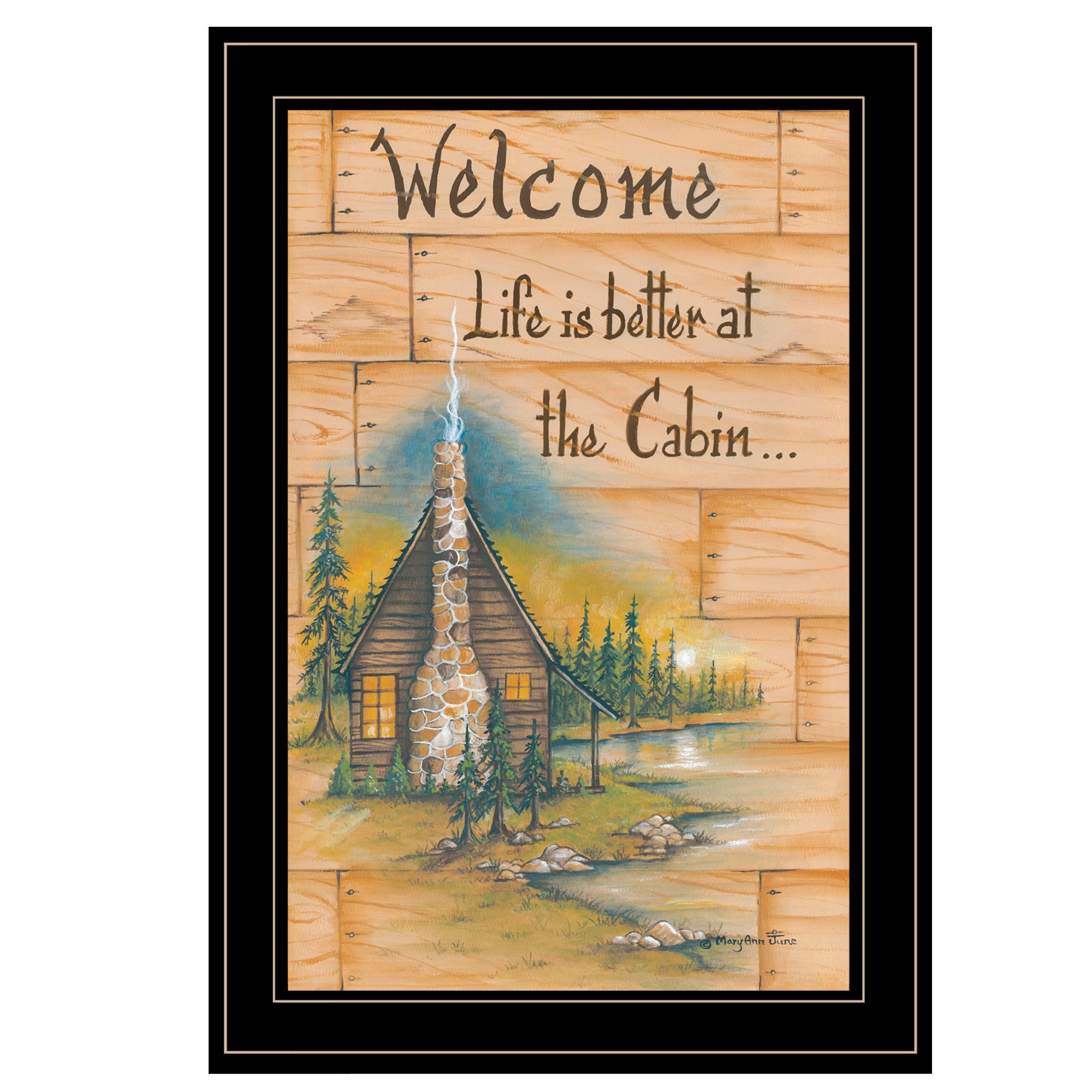 'Life is Better at the Cabin' by Mary June, Ready to Hang Framed Print, Black Frame