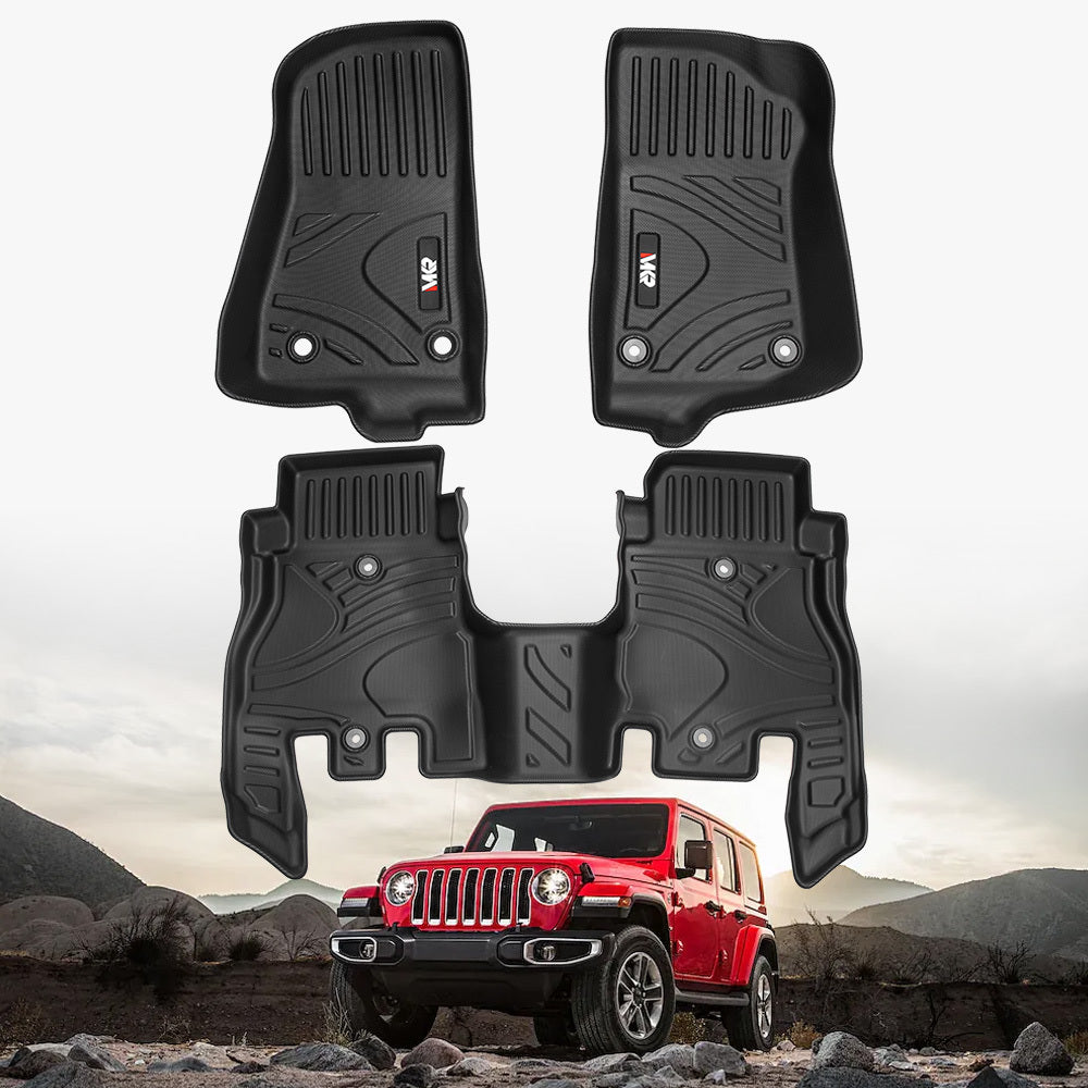 MKR Waterproof and Stain-resistant TPE Car Floor Mats Black 3 PCS For Jeep Wrangler JL 2018+ 4 Doors Model ( Not Fit for Jeep Wrangler JK or 4XE)