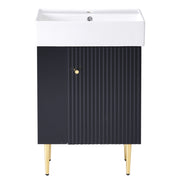 21.6' Black Modern Bathroom Vanity with Ceramic Sink, Left Side Storage, MDF Cabinet, Gold Metal Legs, Rectangular Design