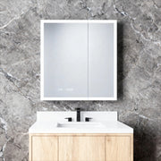 36 in. W x 30 in. H Rectangular Silver Aluminum Recessed/Surface Mount Medicine Cabinet with Mirror LED and Clock