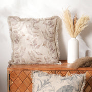 Linen Printed Cushion with Fringes (Brown)