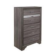 RYDER Modern Sparkle Grey Chest with 6 Spacious Drawers and Jewelry Storage, Solid Wood and MDF