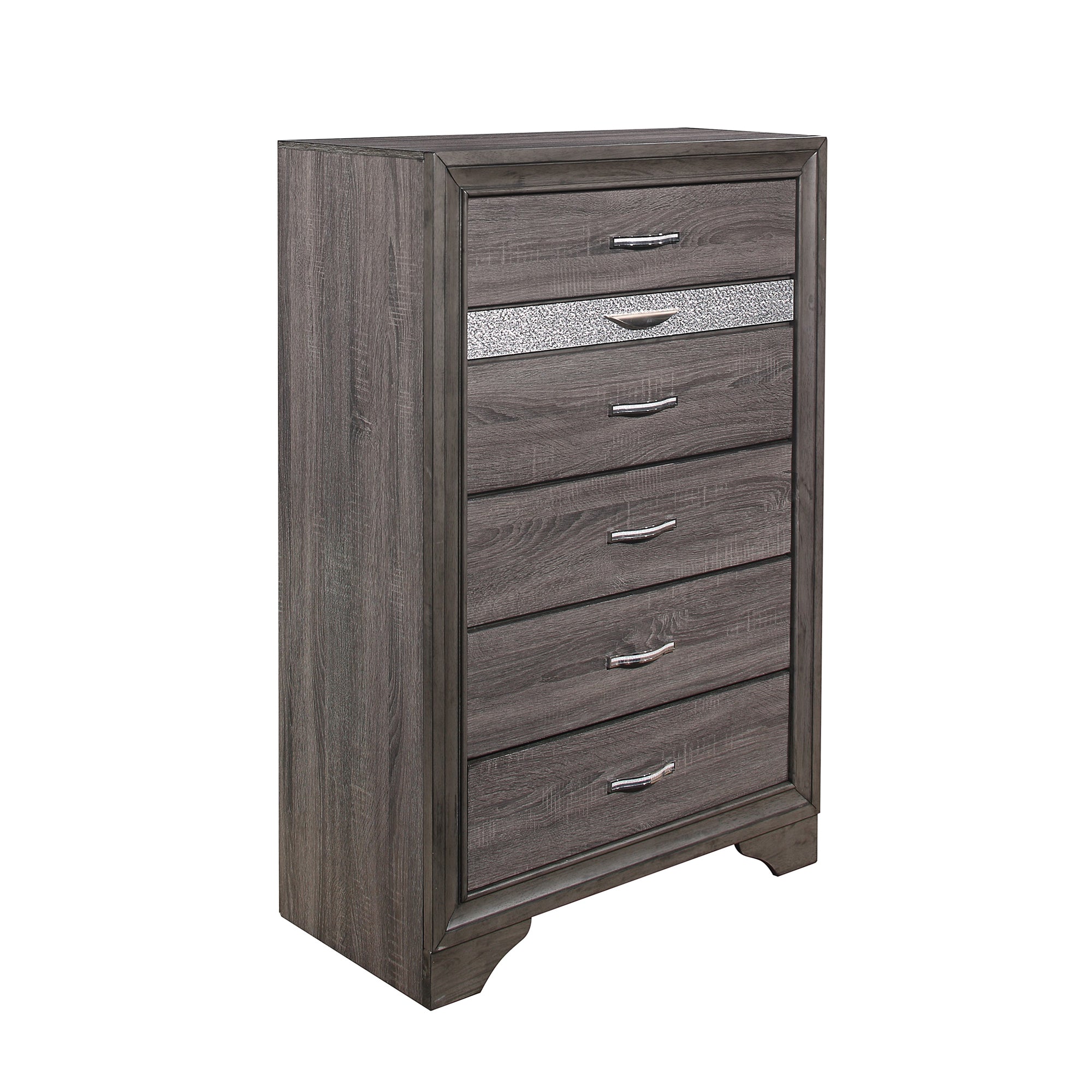 RYDER Modern Sparkle Grey Chest with 6 Spacious Drawers and Jewelry Storage, Solid Wood and MDF