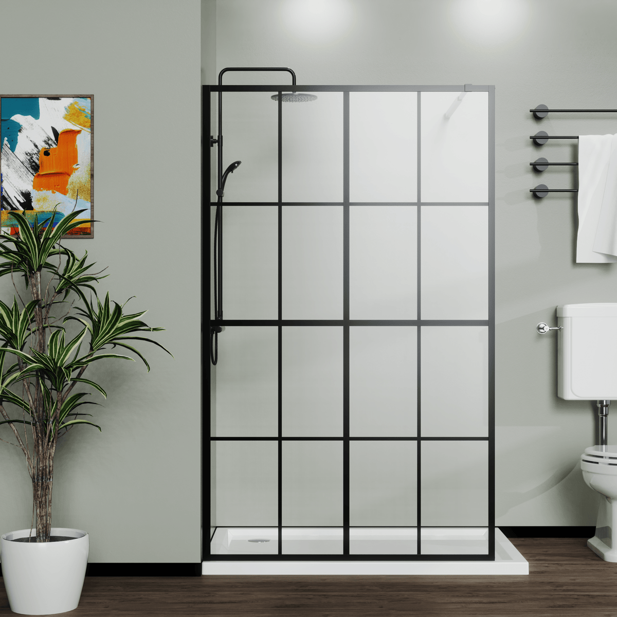 Goodyo 46' X 72' Shower Screen Walk-in Wet-room Black