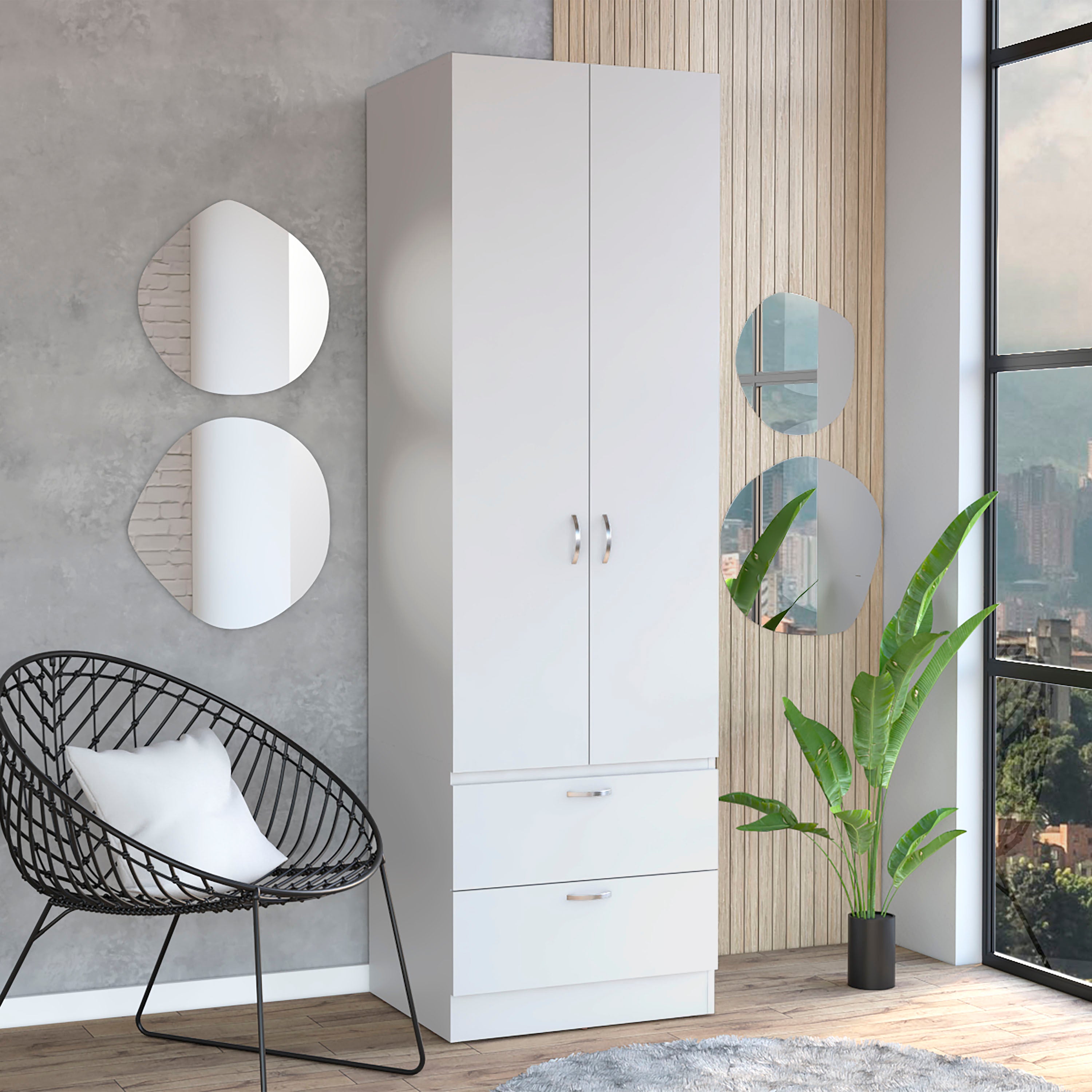 Vico 76' High Armoire Wardrove Closet with 2 Drawers, Double Door Cabinet , One Shelf and Hanging Rod, Bedroom Clothes Storage Cabinet Organizer