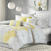 Printed Cotton Sateen Comforter Set Taupe Grey/Yellow Queen