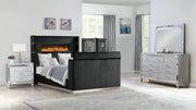 Lavish Modern Style 4 Pc King Bedroom Set Made with Fireplace in Headboard & TV stand in Footboard with Wood in Black(CA INVENTORY)
