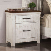 Plank Design Transitional style Distressed White 1pc Nightstand Brass Arch Pull 2-Drawers Bedside Table Solid wood Bedroom