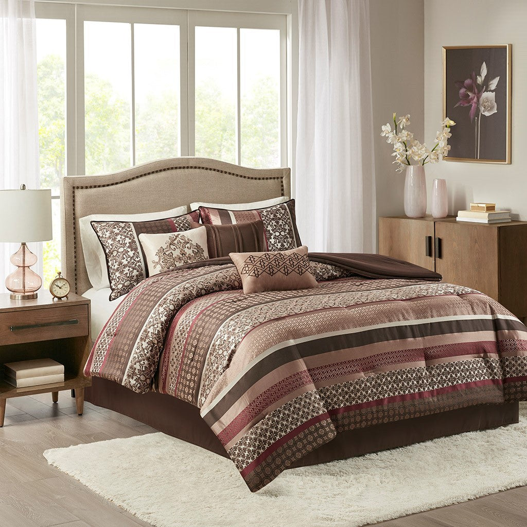 7 Piece Comforter Set Red Cal King
