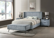 Mavela Wide Wale Corduroy Upholstery Panel Queen Bed with 2 Nightstands and Bench, Blue