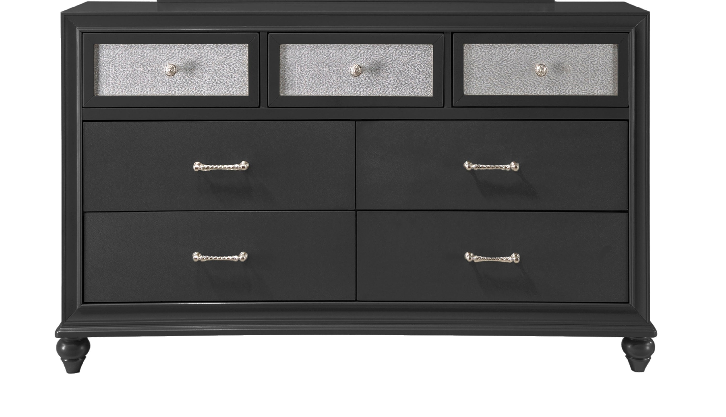 1pc Luxury Glam Seven Drawer Bedroom Dresser with Two-Toned Drawer Black Finish Shimmering Accents Bedroom Solid Wood Wooden Furniture