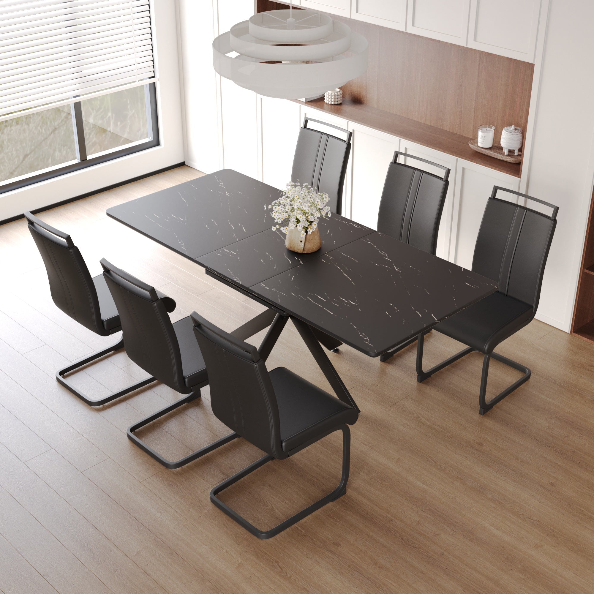 62.4' extendable 78.15' dining Table Set for 6-8 Person for Dining Room,C-shaped Tube Soft padded armless dining chair and Very large Dining Room Table Kitchen Table Chair Set with metal Legs